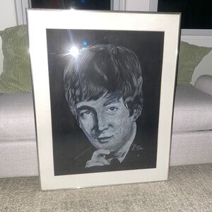 Young John Lennon at 22 l Framed Signed Portrait in White China Marker l 1991